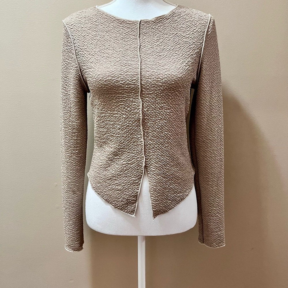 NWT LE LIS Tan Long Sleeve Textured Blouse Size Large